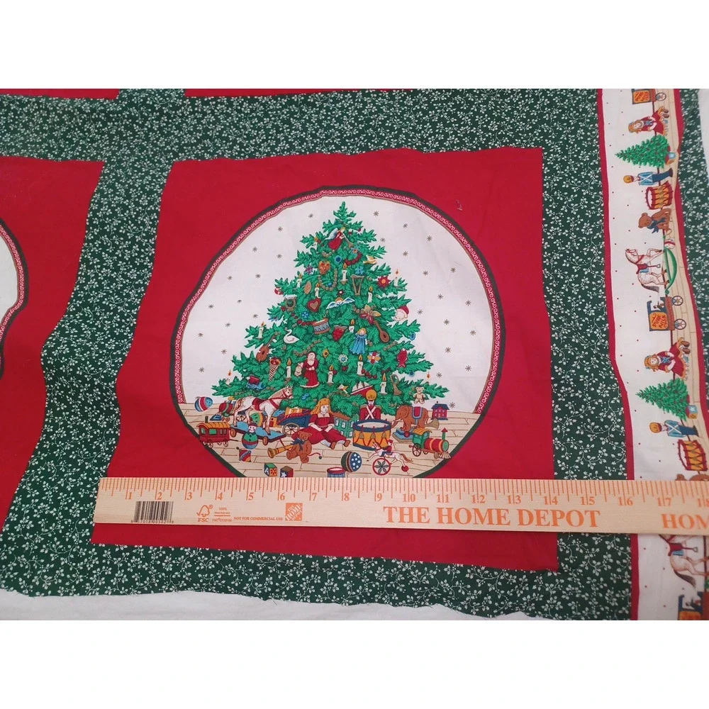 VTG Cranston Christmas Tree Fabric Panel 4 Pillow Blocks Quilt Cotton Panel